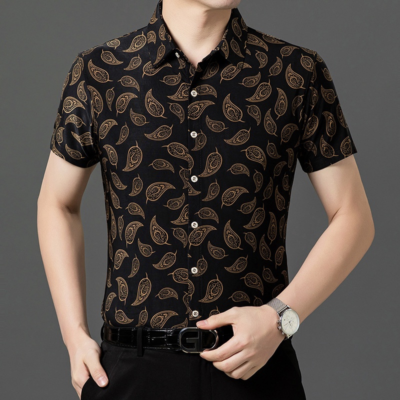 冰絲男提花襯衫