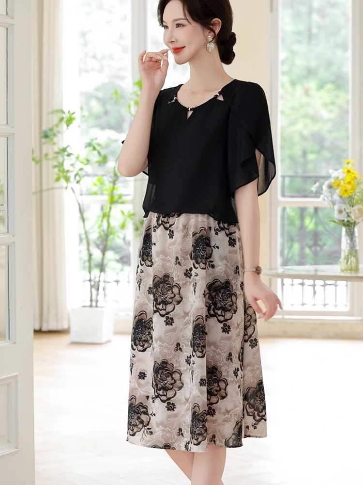 印花雪紡連衣裙